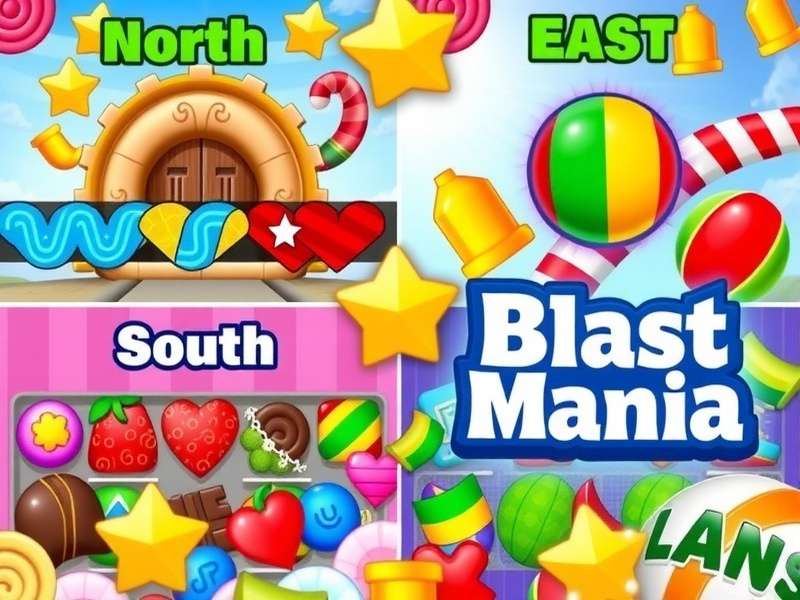 Candy Blast Mania Regional Versions Regional versions of Candy Blast Mania showing North, South, East, and West Indian sweet collections
